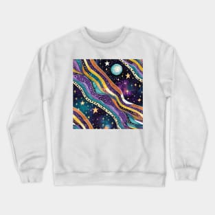 Geometric pattern of curved seamless stripes making a starry night with galaxy and stars Crewneck Sweatshirt